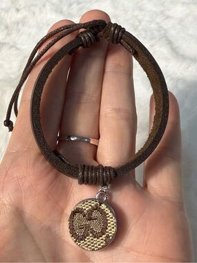 Gucci upcycled Brown Leather Bracelet with Woven GG Charm